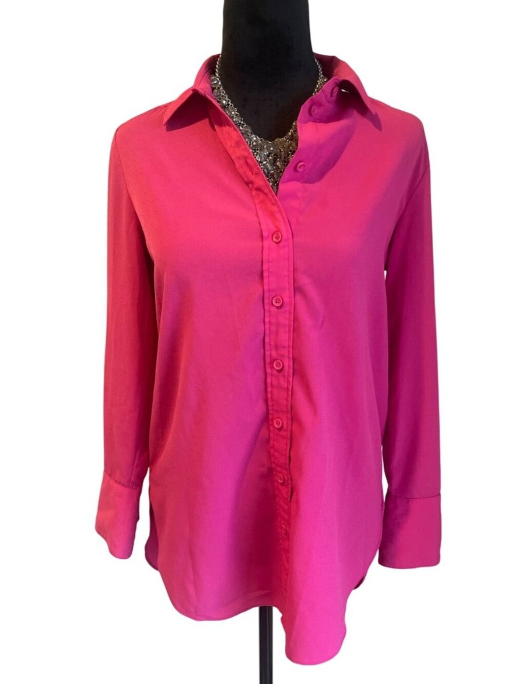 Banana Republic Women's S Fuchsia Pink Button Down Blouse Long Sleeve Top Chic